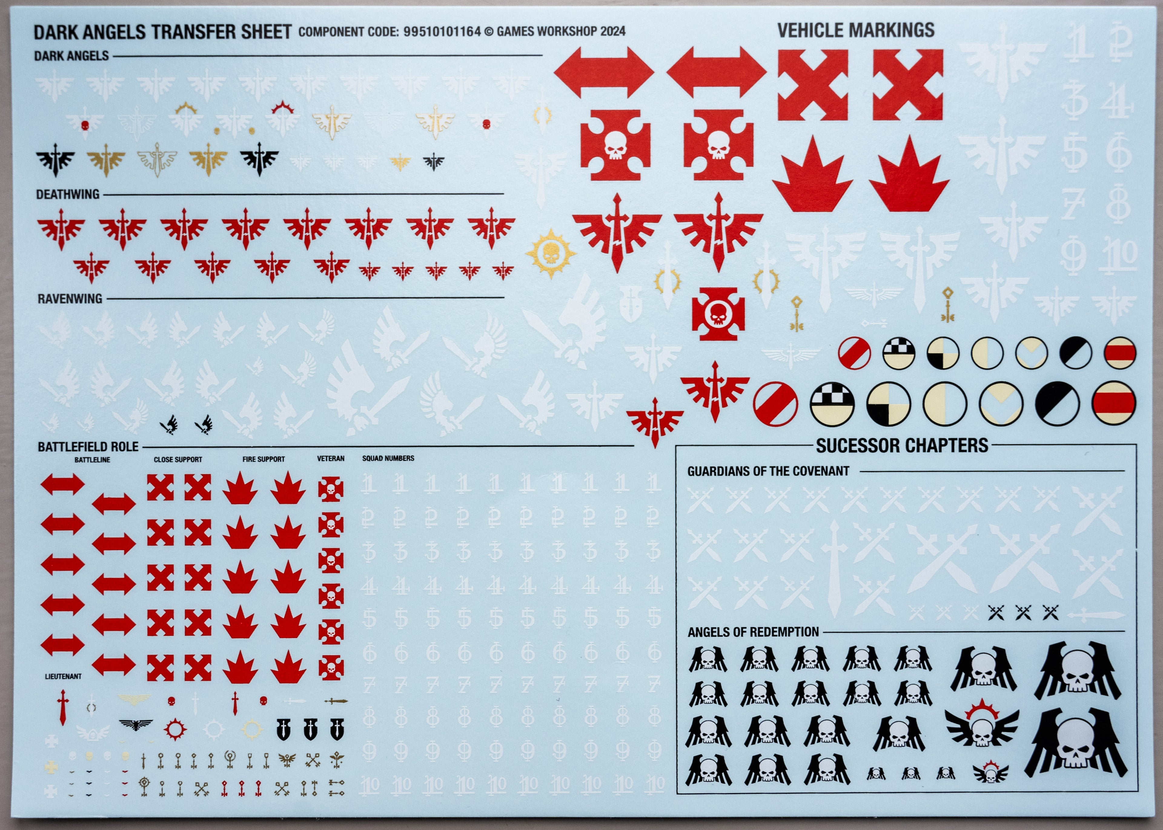 Warhammer 40K Dark Angels Transfer Sheet - Games Workshop Decals