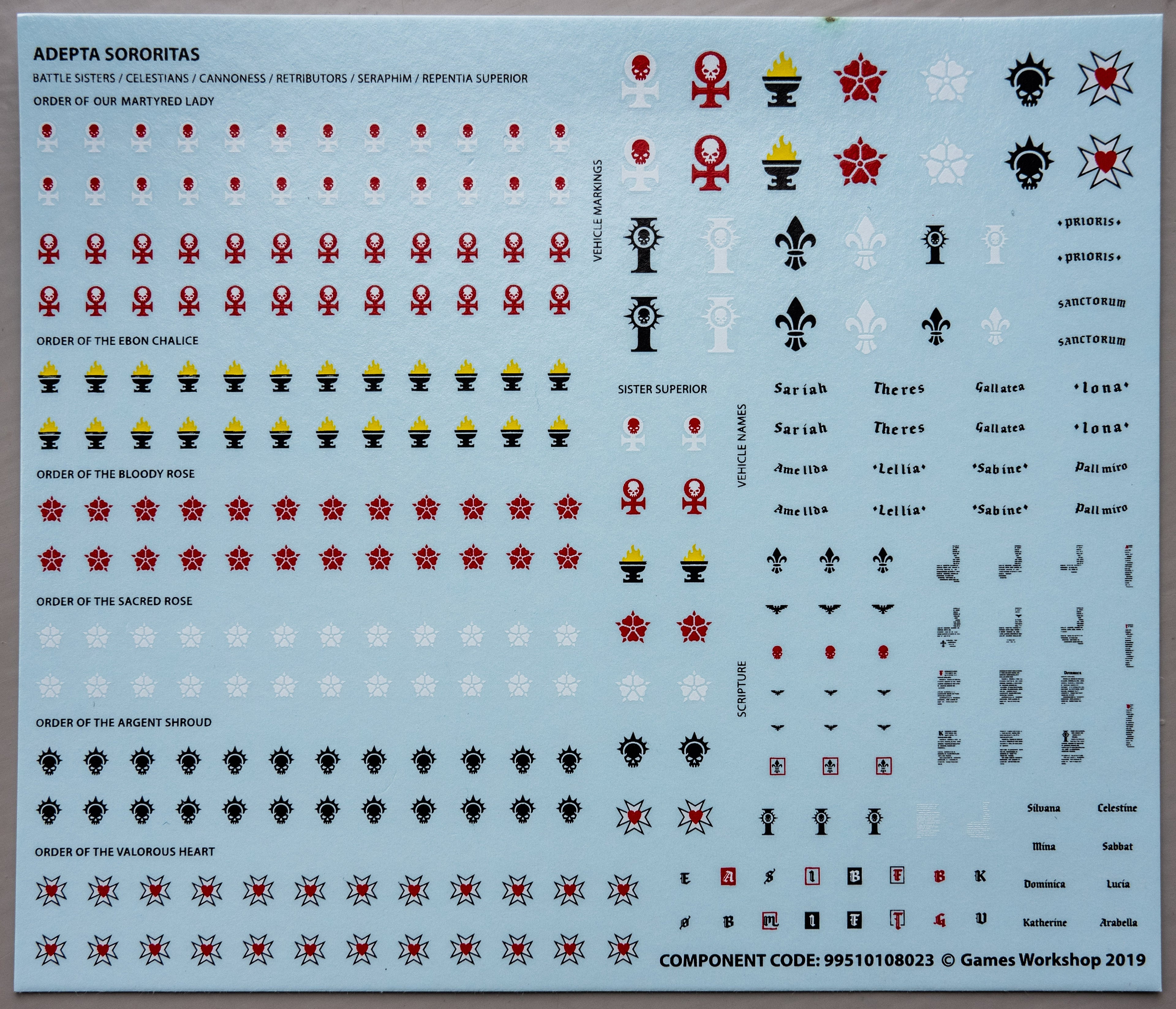 Adepta Sororitas Transfer Sheet - Warhammer - Kitbash Bit