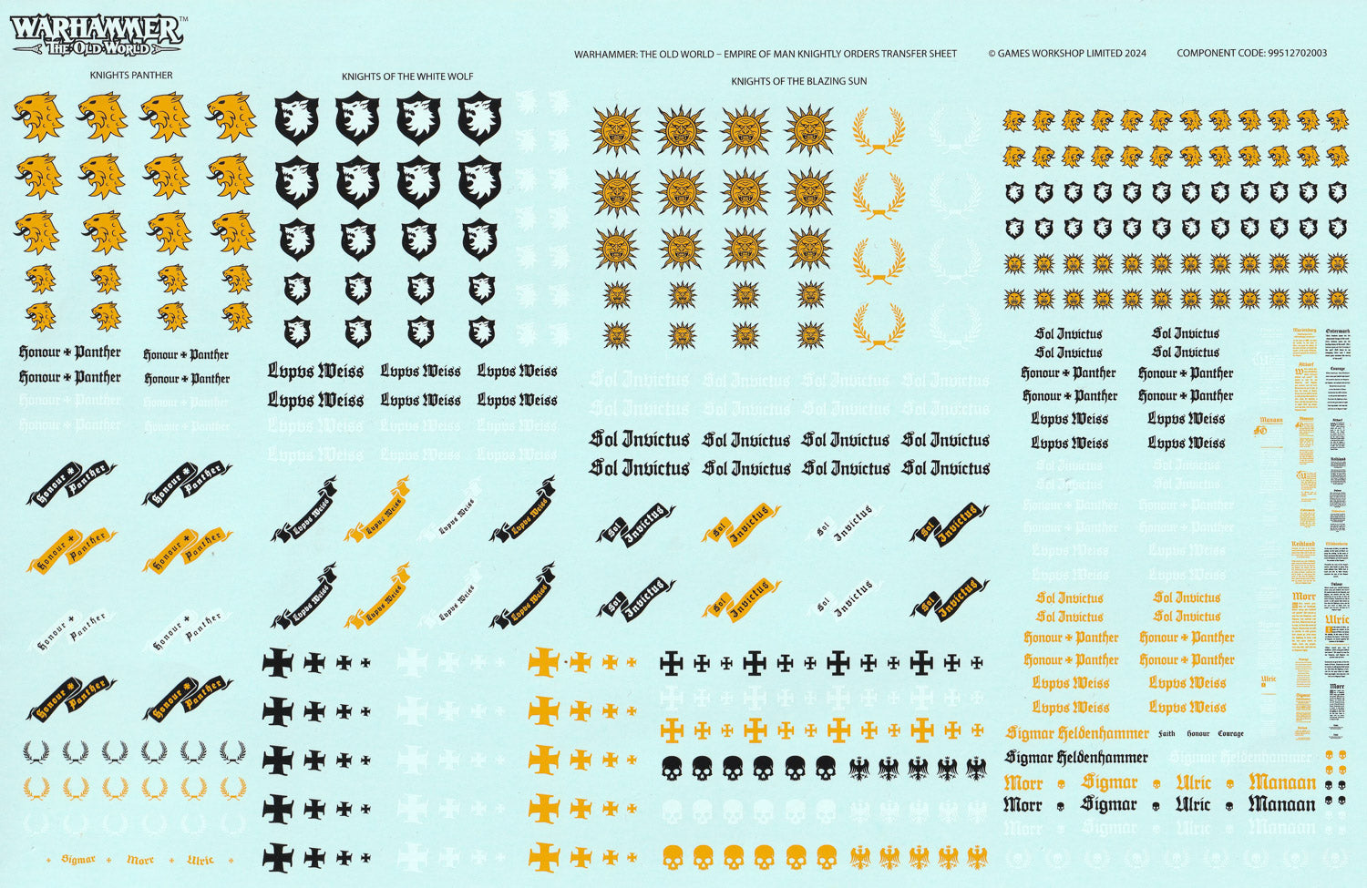 Empire of Man Knightly Orders Transfer Sheet - Warhammer - Spare Part