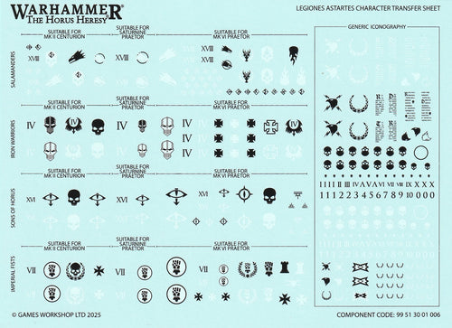 Horus Heresy Legiones Astartes Character Transfer Sheet - Decals