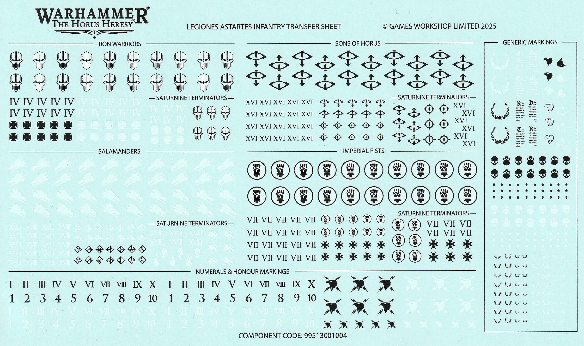 Horus Heresy Legiones Astartes Infantry Transfer Sheet - Games Workshop Decals