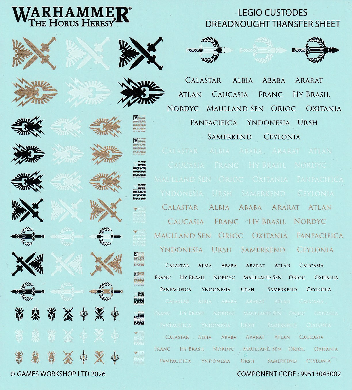 Warhammer Legio Custodes Dreadnought Transfer Sheet - Games Workshop Decals