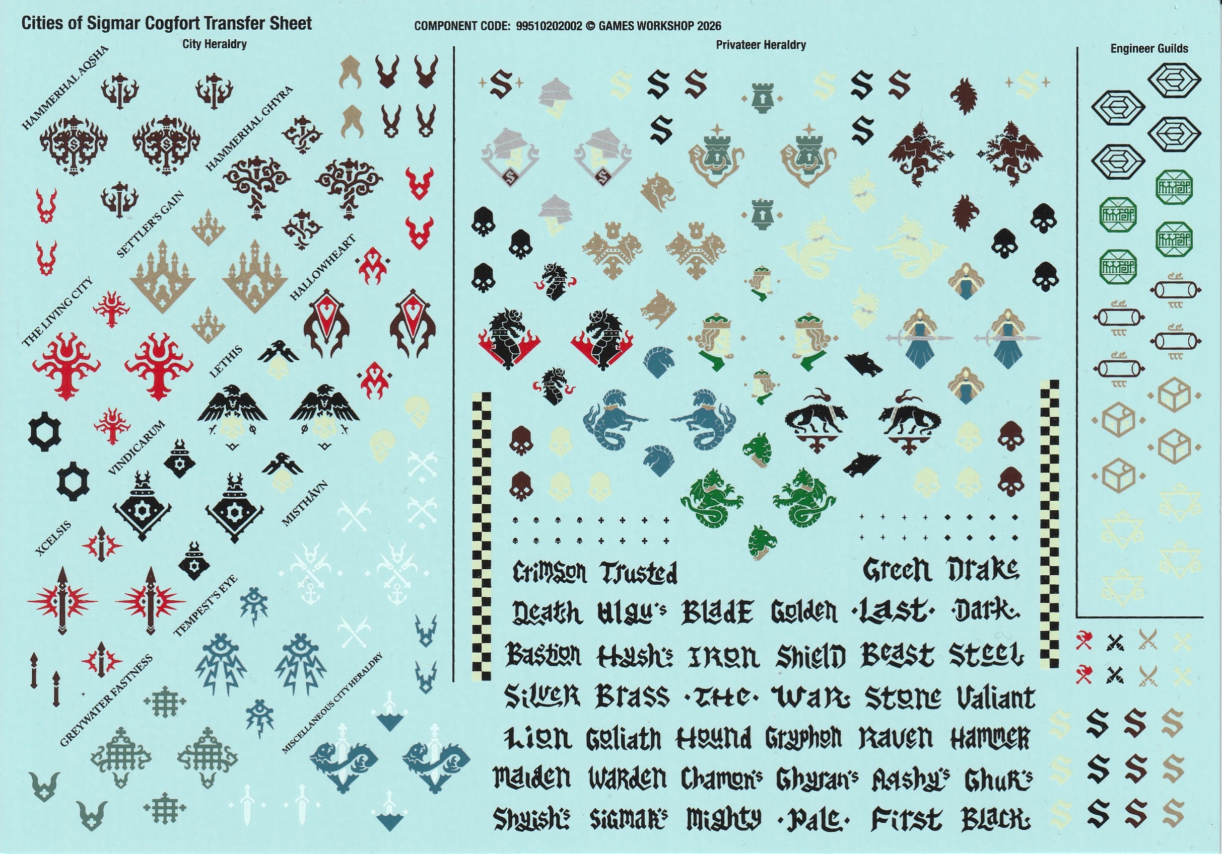 Warhammer Cities of Sigmar Cogfort Transfer Sheet - Games Workshop Decals